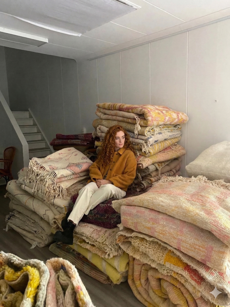 Berber Teppich im modernen Wohnzimmer mit hellen Möbeln