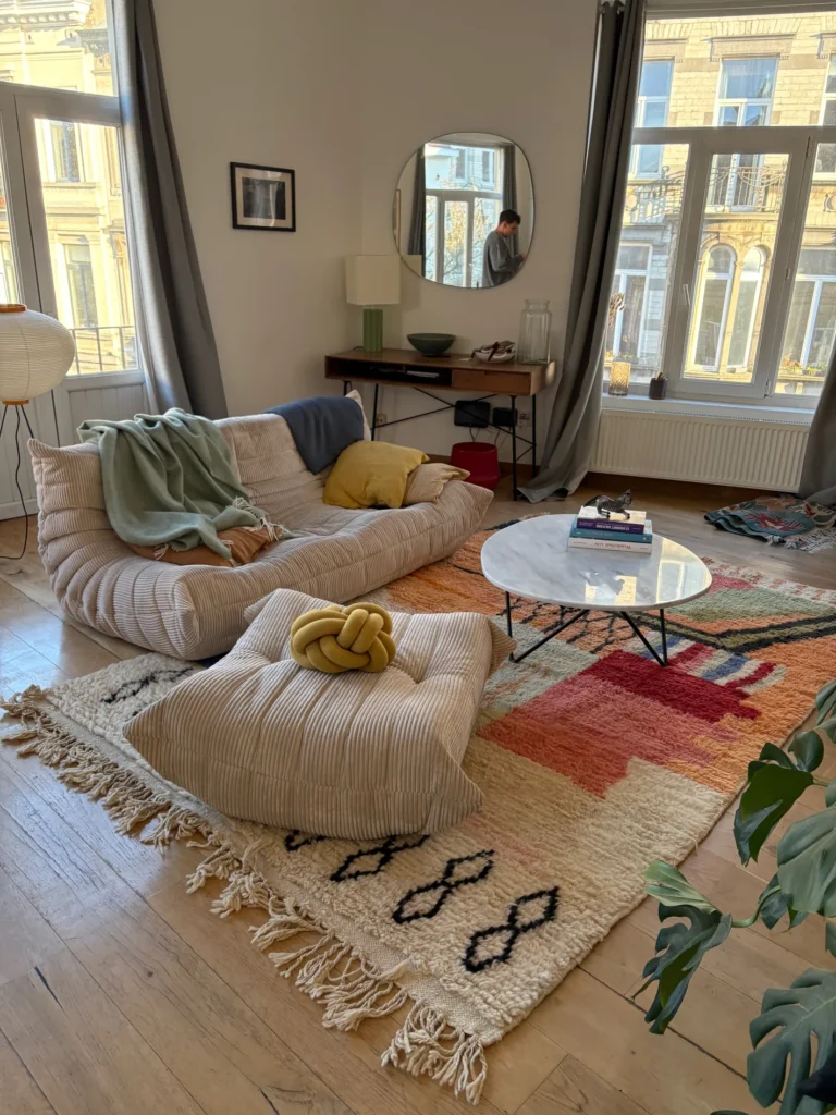 Bunter Berber Teppich aus Wolle im modernen Wohnzimmer