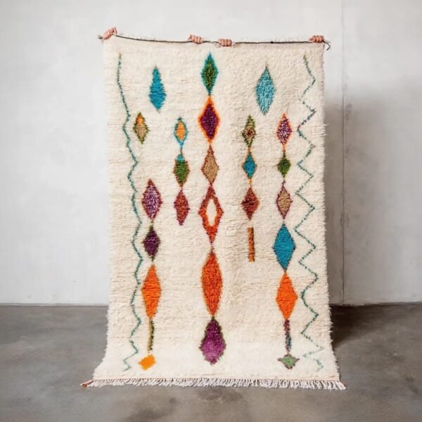 Bunter Berber Teppich mit türkisen und orangefarbenen geometrischen Mustern