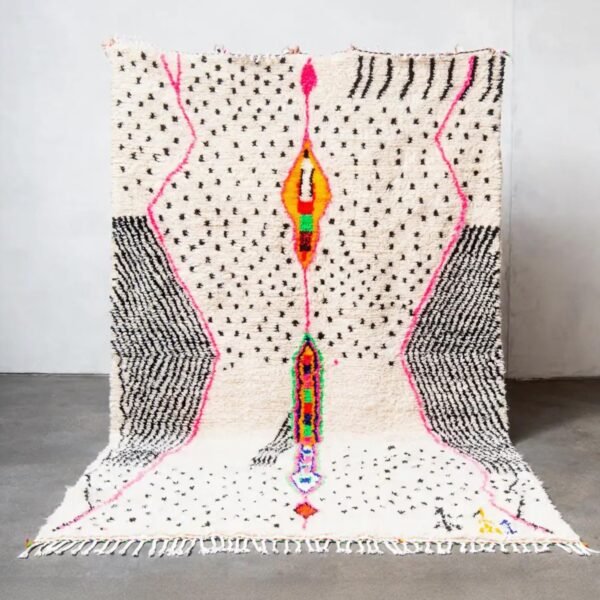 Bunter Berber Teppich aus Marokko mit geometrischen Mustern in Pink, Orange und Türkis